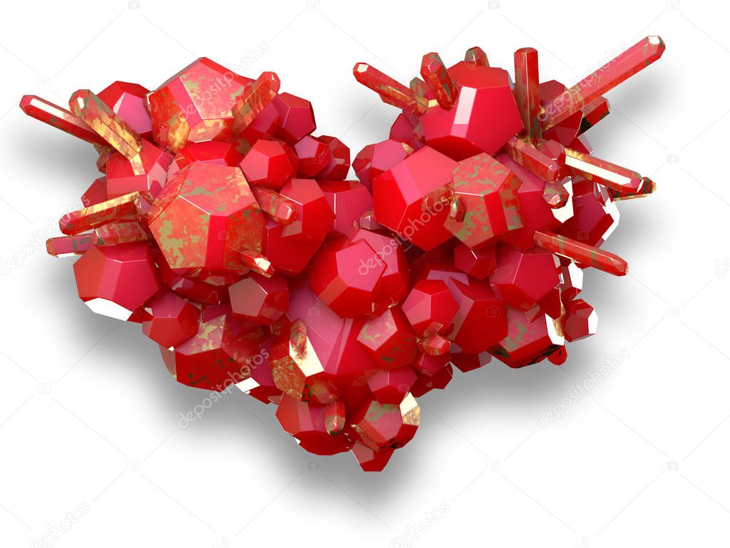 Set of valentines hearts allows create own unique scenes. 3d rendering. Top view isolated on white background. Detailed silver, gold, metallic, foil surface materials.