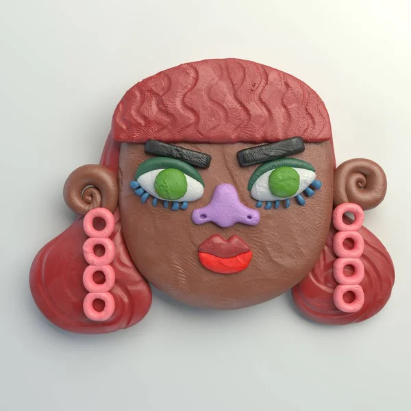 Rendering Stylized Cartoon Head Colorful Plasticine Figure Realistic Clay Model — Stock Photo, Image