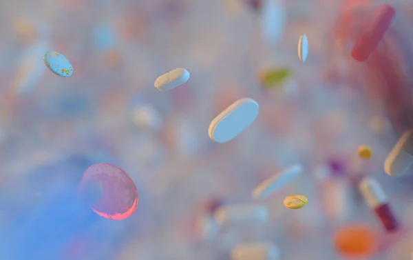 Diferentes tipos de pastillas en un agua —  Fotos de Stock