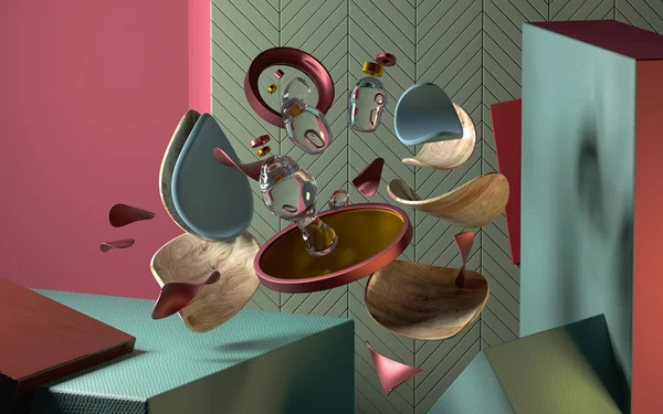 geometrik formlar ile 3D soyut kompozisyon