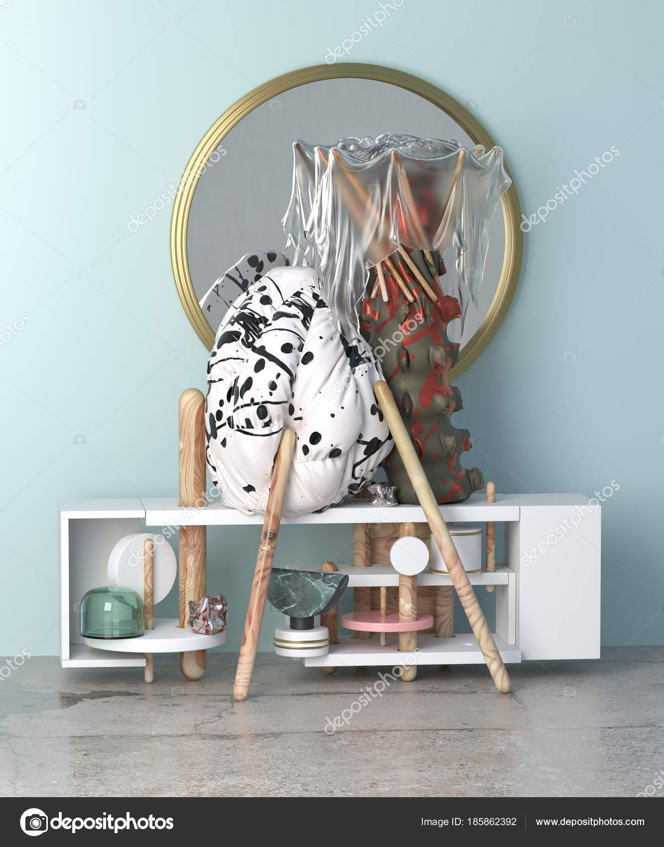 Abstract Interior Space With Strange Cloth Objects Stock