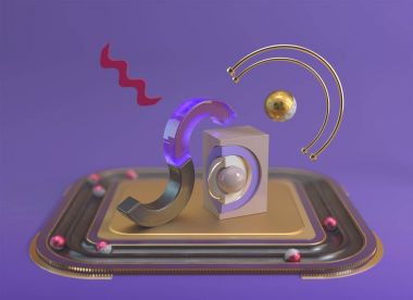 S harfi ve kanallarında mor arka plan üzerinde topu ile 3D işlenmiş soyut Stadyumu