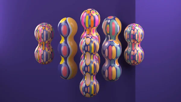 Rendu Boules Décoratives Multicolores Beaucoup Formes Sphériques Avec Motif Géométrique — Photo