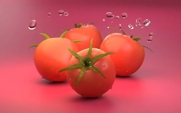 Verse tomaten met splash van waterdruppels — Stockfoto