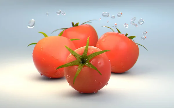 Verse tomaten met splash van waterdruppels — Stockfoto
