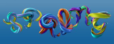 word bahar 3D Render mavi arka plan üzerinde boya soyut dalgalı dabs yapılmış. Büyük harfler