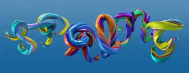 3d rendering of word SPRING  made of abstract wavy dabs of paint on blue background. Uppercase letters clipart