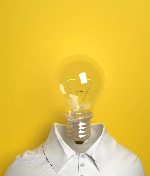 3d rendering of shirt and light bulb. Bright idea and inspiration concept On yellow background