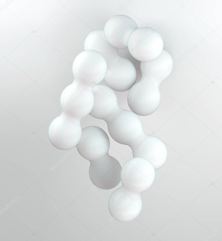 3d rendering abstract light grey subsurface molecule design. White cell dividing illustration. Scattering molecular structure with spherical particles. Medical background for science banner or flyer.