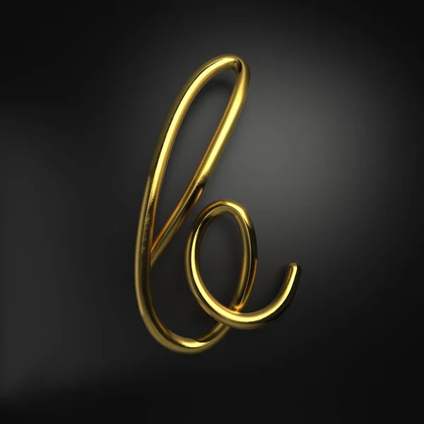 3D render handgeschreven realistische gouden letter B — Stockfoto