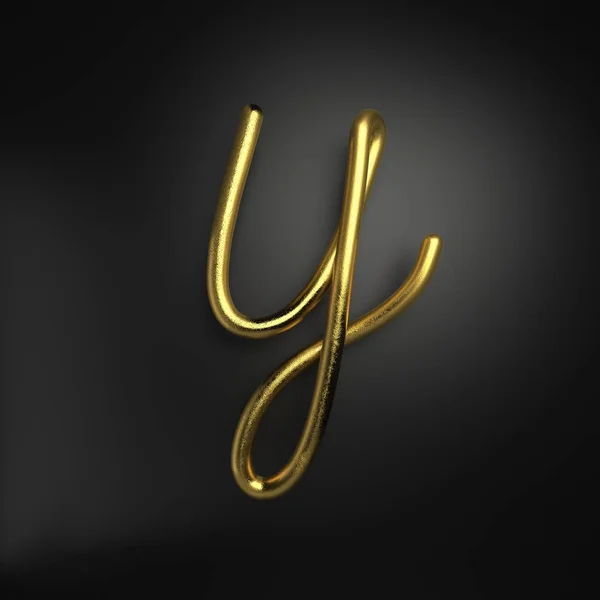 3d renderizar letra de ouro realista manuscrito Y — Fotografia de Stock