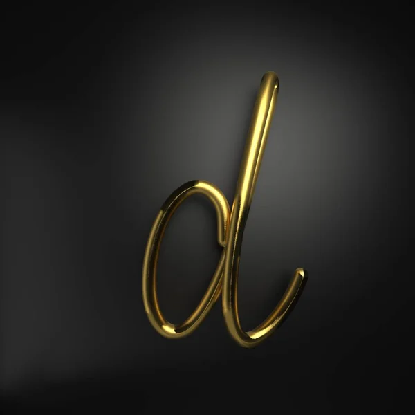 3D render handgeschreven realistische gouden letter D — Stockfoto