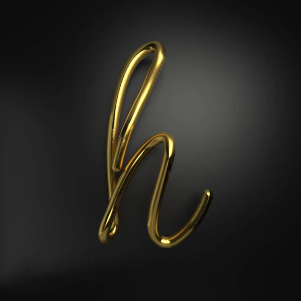 3D render handgeschreven realistische gouden letter H — Stockfoto