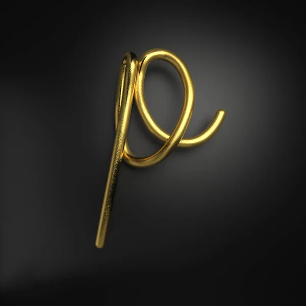 3d render handwritten realistic gold letter P — Stock Photo, Image