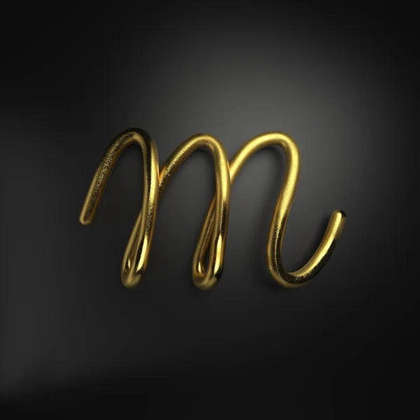 3d rendere scritto a mano lettera d'oro realistico M — Foto Stock