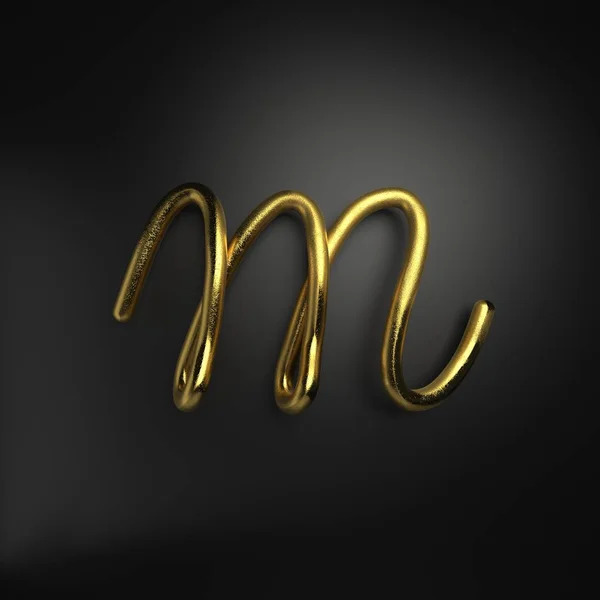 3D render handgeschreven realistische gouden letter M — Stockfoto