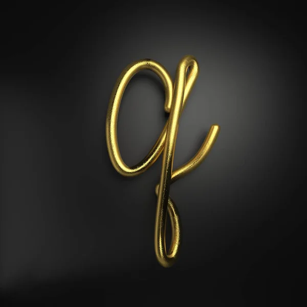 3d renderizar letra de oro realista escrita a mano Q — Foto de Stock