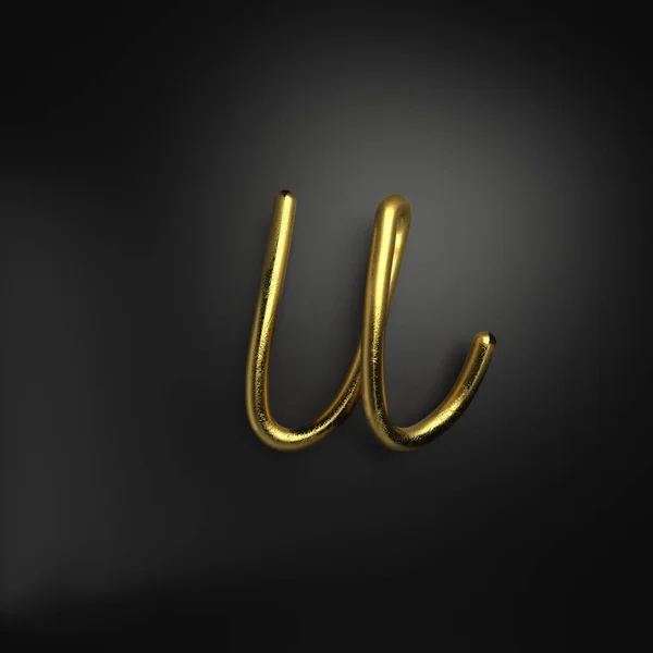 3D render handgeschreven realistische gouden letter U — Stockfoto