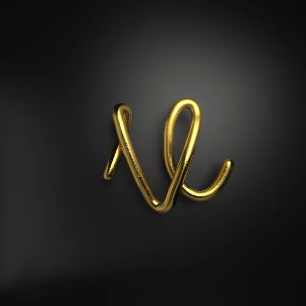 3d renderizar letra de oro realista escrita a mano V —  Fotos de Stock