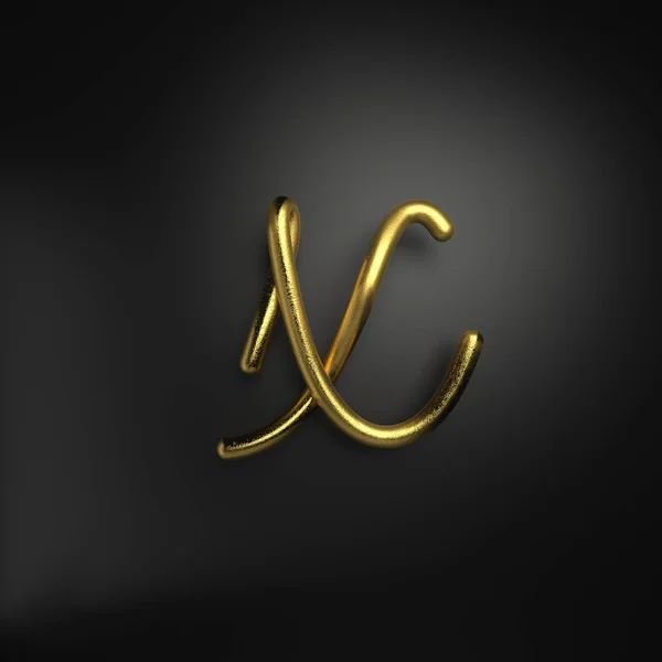 3d renderizar letra de oro realista escrita a mano X — Foto de Stock