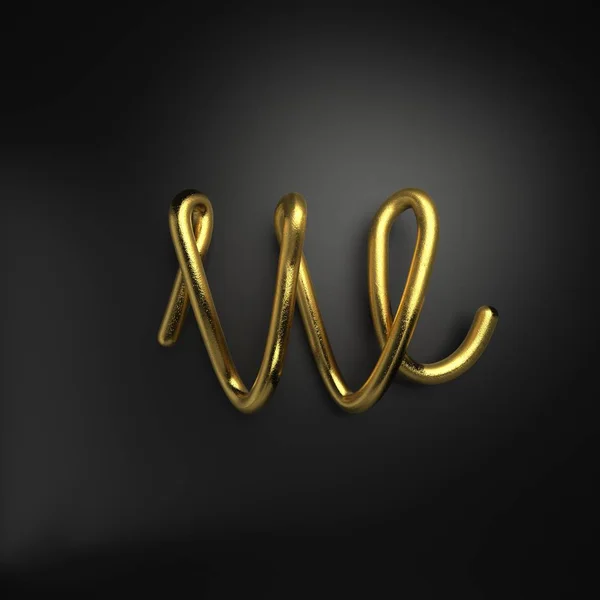 3d render handwritten realistic gold letter W — Stock Photo, Image