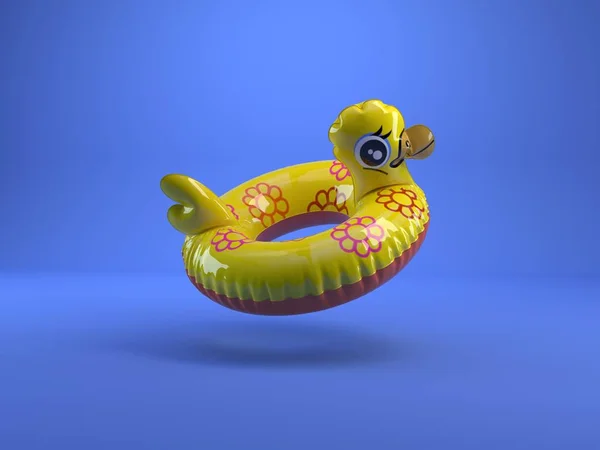 Yellow duck shape inflatable pool float ring — Stock Photo, Image
