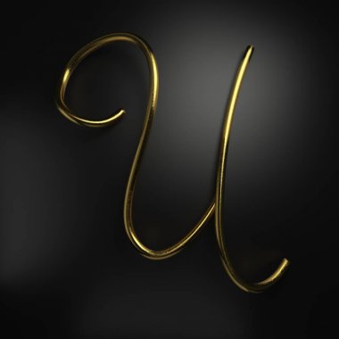 3D render el yazısıyla gerçekçi altın harf U