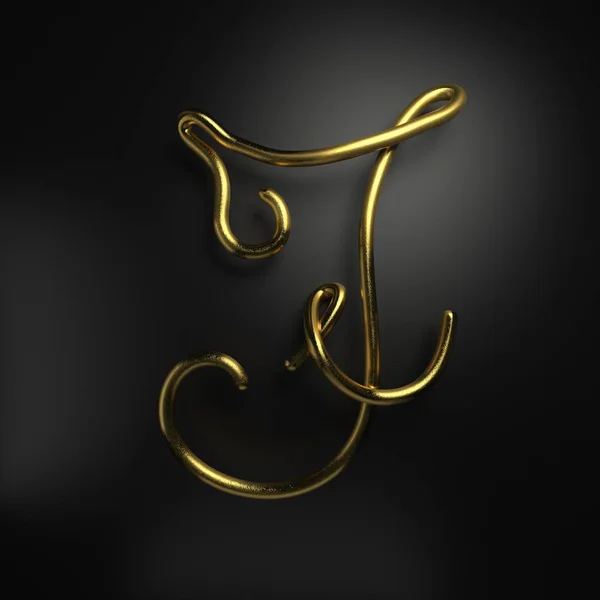 3d renderizar letra de oro realista escrita a mano F — Foto de Stock