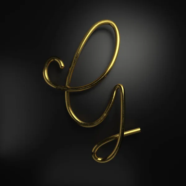 3D render handgeschreven realistische gouden letter G — Stockfoto