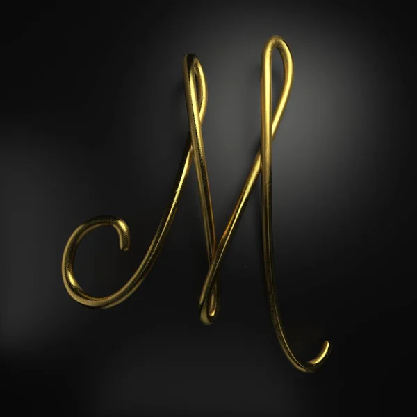 3d renderizar letra de oro realista manuscrita M —  Fotos de Stock