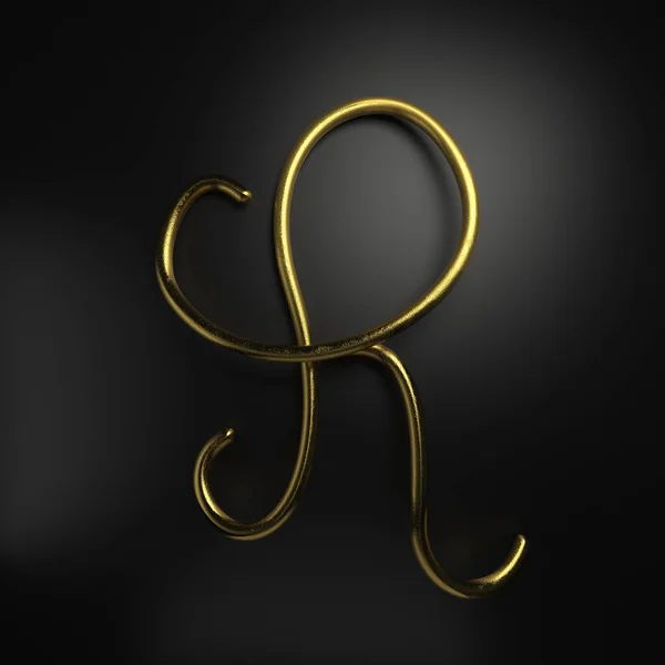 3d render handwritten realistic gold letter R — Stock Photo, Image