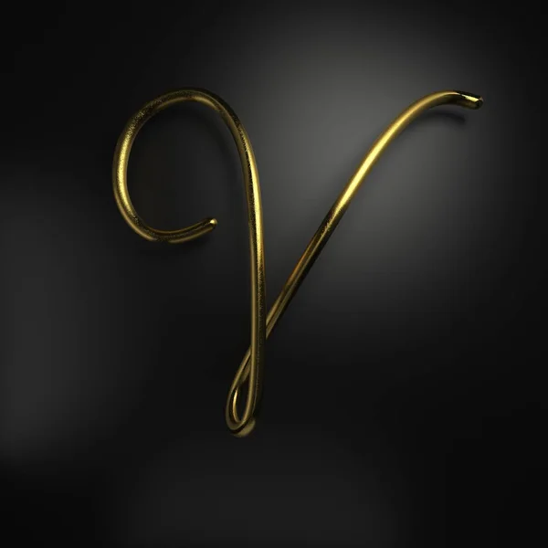 3d rendern handgeschriebene realistische Goldbuchstaben v — Stockfoto