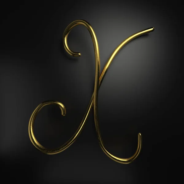 3d визуализация рукописной реалистичной золотой буквы X — стоковое фото
