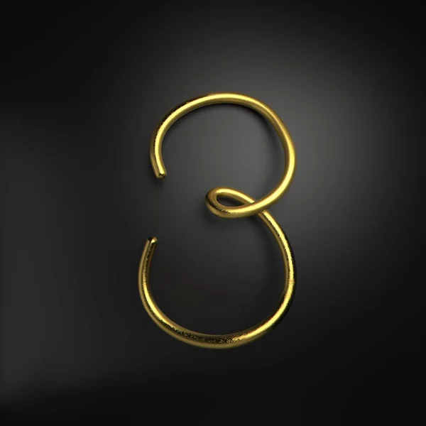 3d render handwritten realistic gold number 3 — Stock Photo, Image