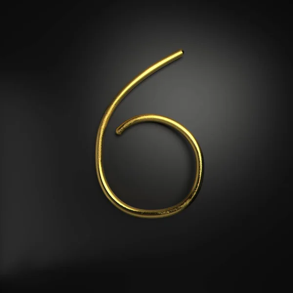 3d render handwritten realistic gold number 6 — Stock Photo, Image