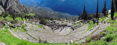 Ruins of the ancient Temple of Apollo at Delphi, overlooking the valley of Phocis. clipart