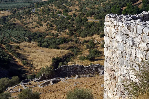 Detalle de los muros de fortificación de la antigua ciudadela de Micenas contra — Foto de Stock