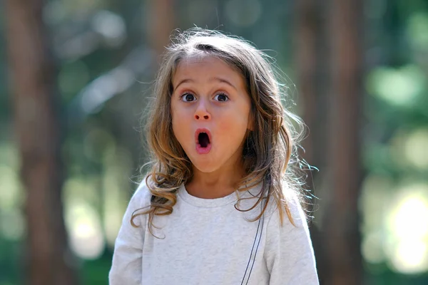 4 year old girl makes a funny face — Stock Photo, Image