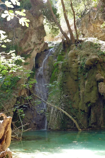 Pohled na řeku a vegetaci v Milopotamos, ostrov Kythera — Stock fotografie