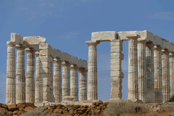 Remains Temple Grego Dedicado Poseidon Promontório Cape Sunio Situado Ponta — Fotografia de Stock