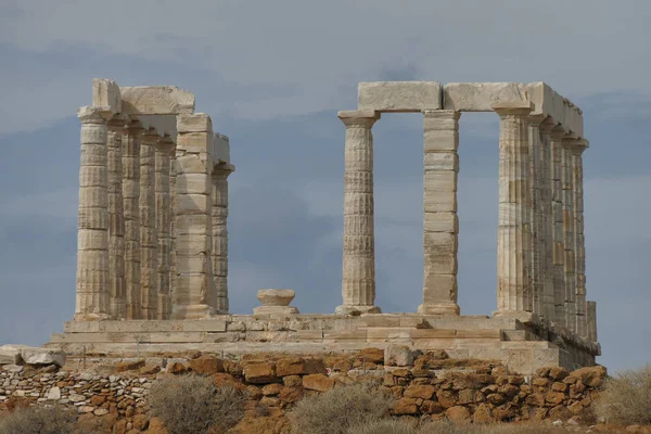 Los Restos Templo Griego Dedicado Poseidón Promontorio Del Cabo Sunio — Foto de Stock