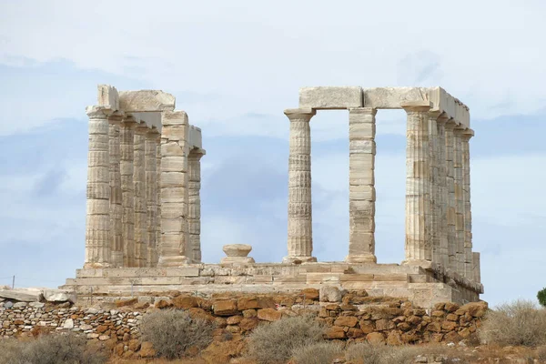 Remains Temple Grego Dedicado Poseidon Promontório Cape Sunio Situado Ponta — Fotografia de Stock