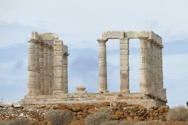 Remains Tempiale Greco Dedicato Poseidon Sul Promontory Del Capo Sunio — Foto Stock