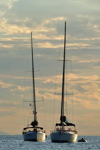 Kap Sounion Athen Griechenland Oktober 2019 Segelboote Der Bucht Von — Stockfoto