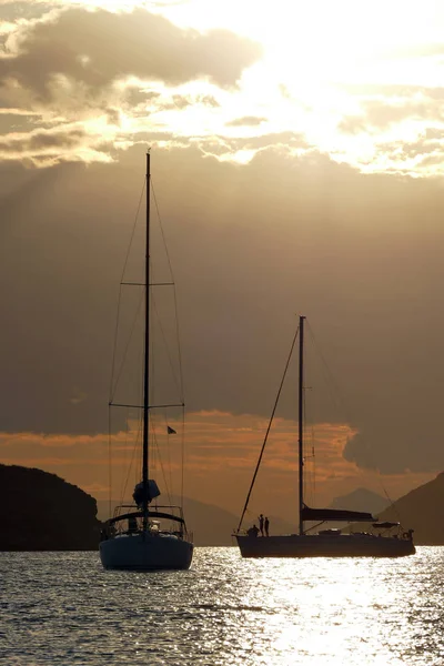 Kap Sounion Athen Griechenland Oktober 2019 Segelboote Der Bucht Von — Stockfoto