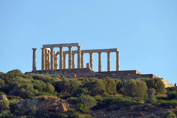 Panoramisch Uitzicht Overblijfselen Van Een Griekse Tempel Gewijd Aan Poseidon — Stockfoto