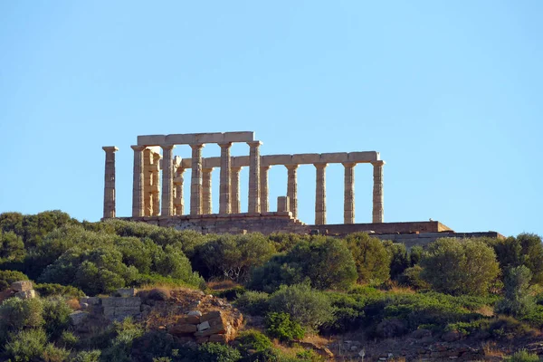 Vista Panorámica Los Restos Templo Griego Dedicado Poseidón Cabo Sunio — Foto de Stock