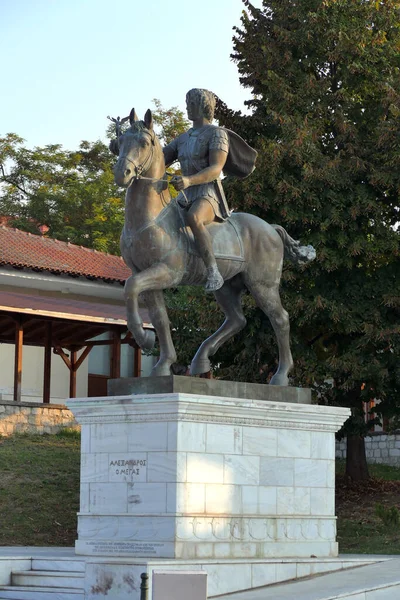 Pella Grekland Oktober 2019 Alexanders Bronsmonument Baksidan Hästen Bucephalus Pella — Stockfoto