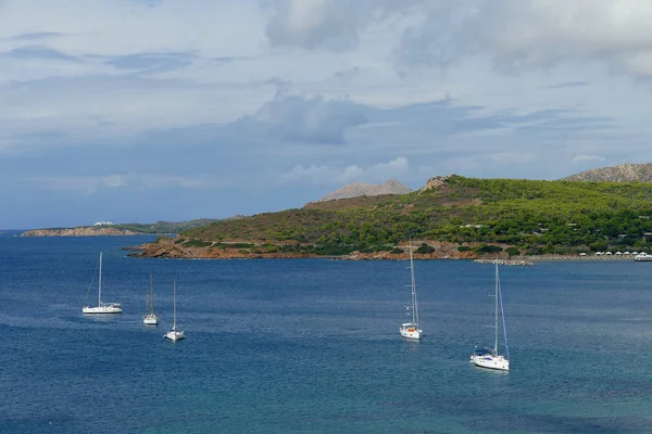 Kap Sounion Athen Griechenland Oktober 2019 Segelboote Der Bucht Von — Stockfoto