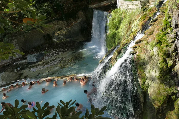 Pozar Greece October 2019 Tourists Locals Bathe Always Hot Thermal — Stockfoto